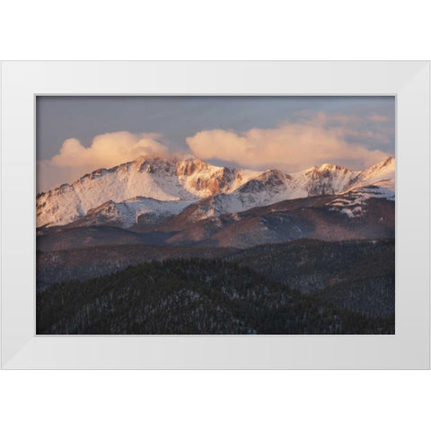 CO, Pike NF Clouds over Pikes Peak at sunrise White Modern Wood Framed Art Print by Grall, Don