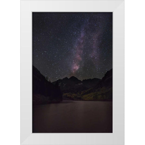 CO, The Milky Way above Maroon Bells mountains White Modern Wood Framed Art Print by Grall, Don