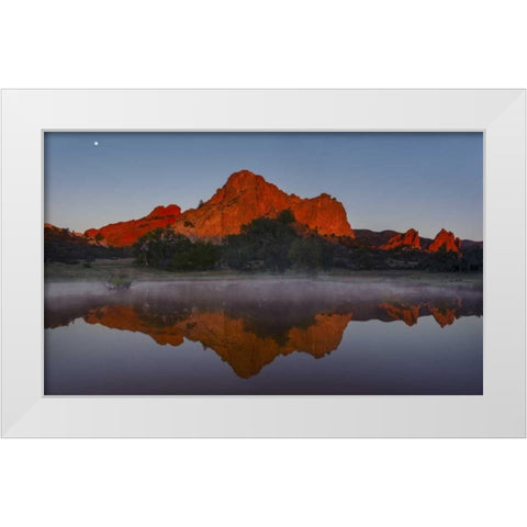 CO, Colorado Springs Cliff reflected in pond White Modern Wood Framed Art Print by Grall, Don