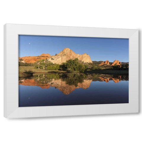 CO, Colorado Springs Cliff reflected in pond White Modern Wood Framed Art Print by Grall, Don