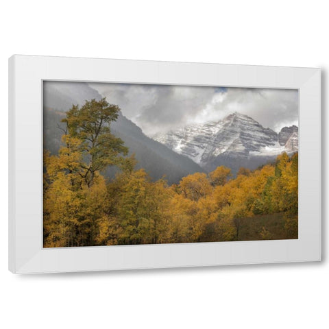 CO Autumn sunrise on Maroon Bells mountains White Modern Wood Framed Art Print by Grall, Don