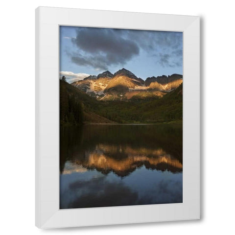 Colorado Sunrise on Maroon Bells mountains White Modern Wood Framed Art Print by Grall, Don