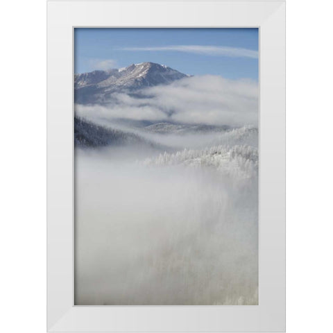 CO, Clouds fill the valleys below Pikes Peak White Modern Wood Framed Art Print by Grall, Don
