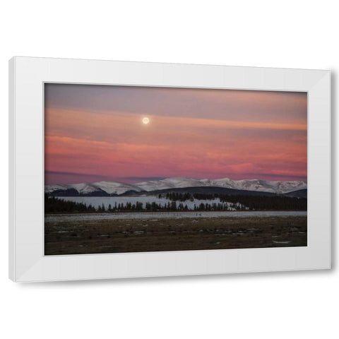 CO, Full moon and alpenglow above Mosquito Range White Modern Wood Framed Art Print by Grall, Don