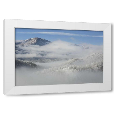 CO, Clouds fill the valleys below Pikes Peak White Modern Wood Framed Art Print by Grall, Don