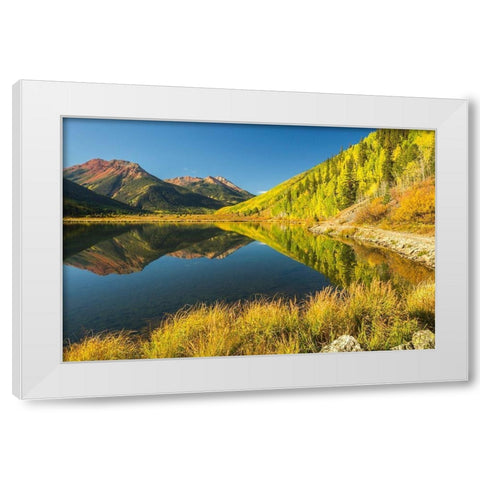Colorado-San Juan Mountains Crystal Lake reflection in autumn  White Modern Wood Framed Art Print by Jaynes Gallery