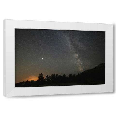 USA-Colorado-Eleven Mile Canyon The Milky Way galaxy and forest silhouette at night White Modern Wood Framed Art Print by Jaynes Gallery
