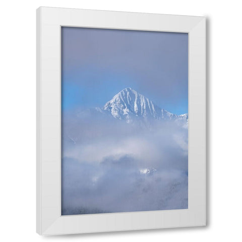 USA-Colorado-Uncompahgre National Forest Autumn sunrise on foggy Wilson Peak White Modern Wood Framed Art Print by Jaynes Gallery