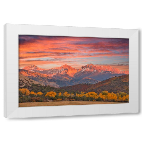 USA- Colorado- Ridgway. Sunset and Dallas Mountain Range autumn White Modern Wood Framed Art Print by Gulin, Darrell
