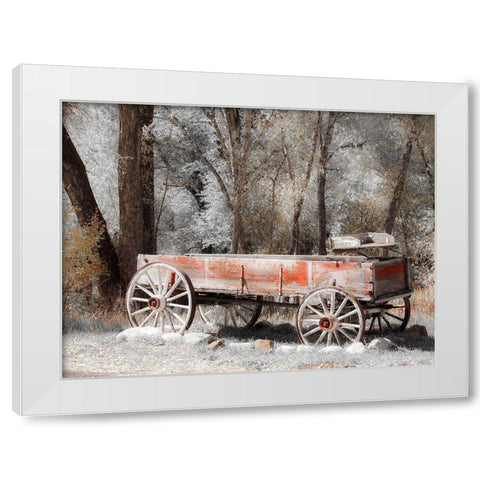 Colorado Old red wagon White Modern Wood Framed Art Print by Eggers, Julie