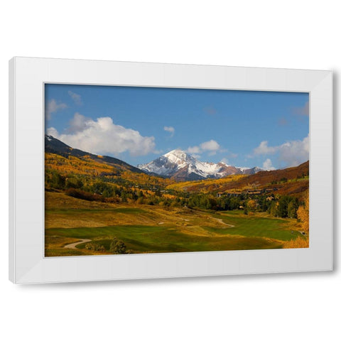 Snowmass golf course with view of Mt Daly in autumn White Modern Wood Framed Art Print by Ostrowitz, Mallorie