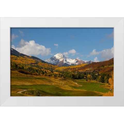 Snowmass golf course with view of Mt Daly in autumn White Modern Wood Framed Art Print by Ostrowitz, Mallorie