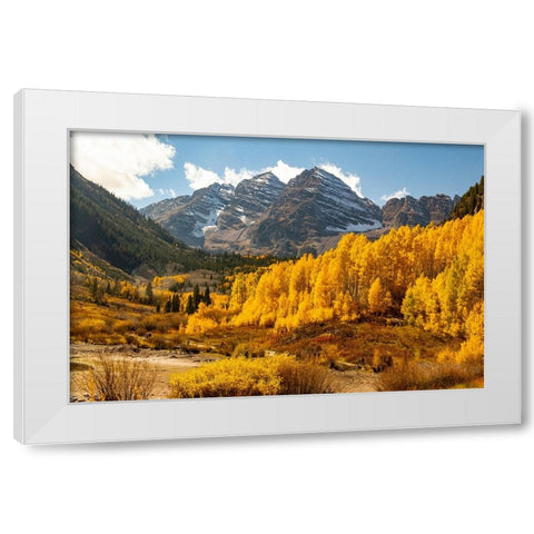 Maroon Bells-Snowmass Wilderness in Aspen-Colorado in autumn White Modern Wood Framed Art Print by Ostrowitz, Mallorie