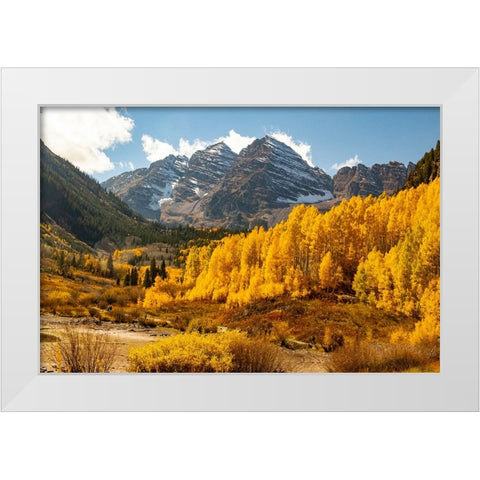 Maroon Bells-Snowmass Wilderness in Aspen-Colorado in autumn White Modern Wood Framed Art Print by Ostrowitz, Mallorie