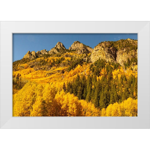 Maroon Bells-Snowmass Wilderness in Aspen-Colorado in autumn White Modern Wood Framed Art Print by Ostrowitz, Mallorie