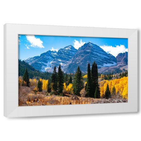 Snowcapped Maroon Bells-Snowmass Wilderness in autumn White Modern Wood Framed Art Print by Ostrowitz, Mallorie