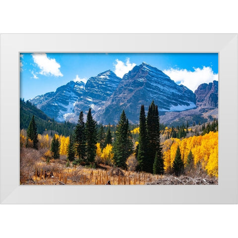 Snowcapped Maroon Bells-Snowmass Wilderness in autumn White Modern Wood Framed Art Print by Ostrowitz, Mallorie