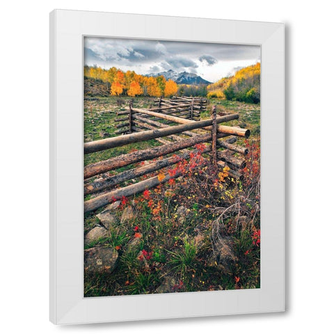 A log fence leads to the horizon on Dallas divide near Telluride in the Colorado Rocky Mountains White Modern Wood Framed Art Print by SMO