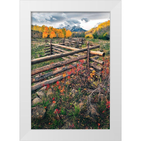 A log fence leads to the horizon on Dallas divide near Telluride in the Colorado Rocky Mountains White Modern Wood Framed Art Print by SMO