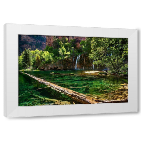 Lush and beautiful hanging lake near Glenwood springs in the Colorado Rocky Mountains White Modern Wood Framed Art Print by SMO
