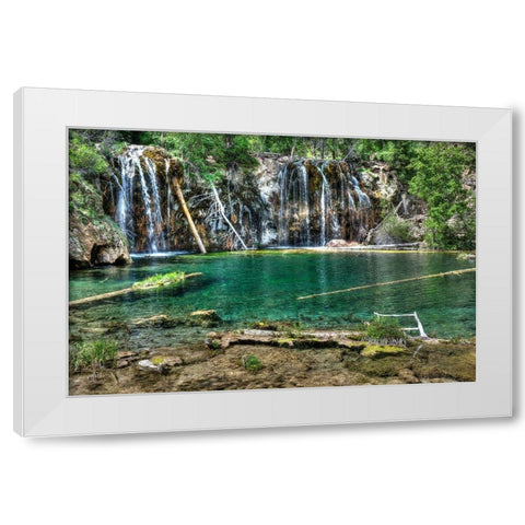 Lush and beautiful hanging lake near Glenwood springs in the Colorado Rocky Mountains White Modern Wood Framed Art Print by SMO