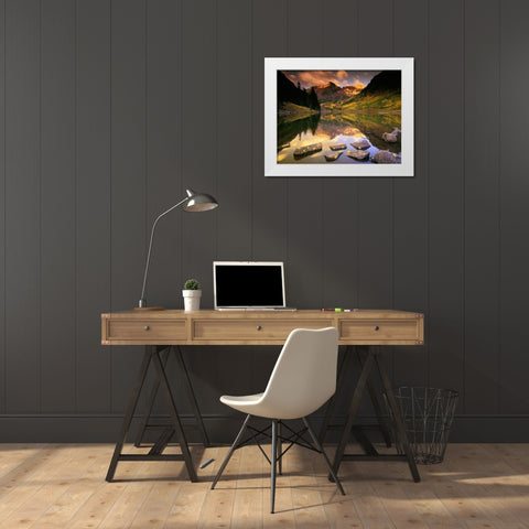 Sunrise on the Maroon Bells-Rocky Mountains-near Aspen Colorado White Modern Wood Framed Art Print by SMO