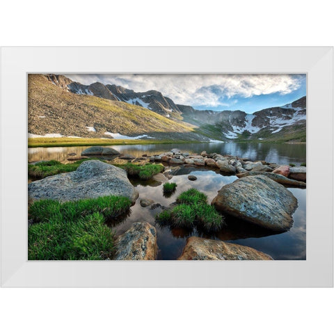 Summit Lake near the top of Mt Evans in the Colorado Rocky Mountains White Modern Wood Framed Art Print by SMO