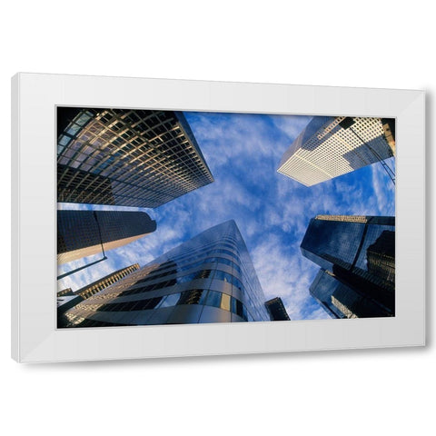 Looking up into Denver-Colorado skyline White Modern Wood Framed Art Print by SMO