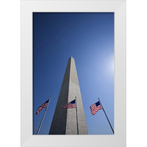 Washington DC, Flags at the Washington Monument White Modern Wood Framed Art Print by Flaherty, Dennis