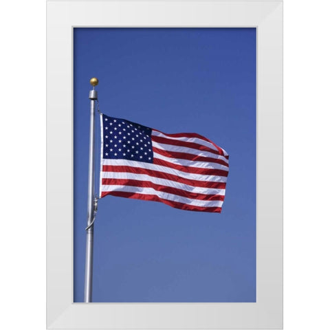 Washington DC, Washington Monument US flag White Modern Wood Framed Art Print by Flaherty, Dennis