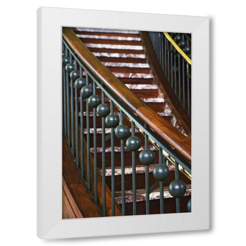 Washington DC, Stairway inside a train depot White Modern Wood Framed Art Print by Flaherty, Dennis