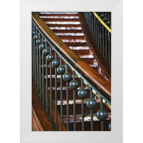 Washington DC, Stairway inside a train depot White Modern Wood Framed Art Print by Flaherty, Dennis