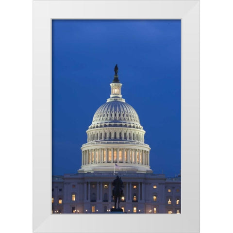 Washington DC, The Capitol Building at night White Modern Wood Framed Art Print by Flaherty, Dennis