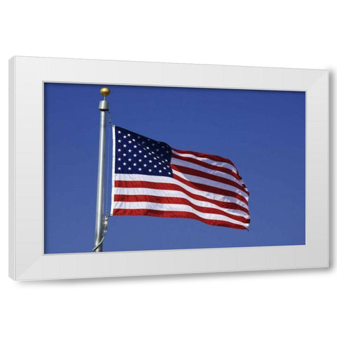 Washington DC, Washington Monument US flag White Modern Wood Framed Art Print by Flaherty, Dennis