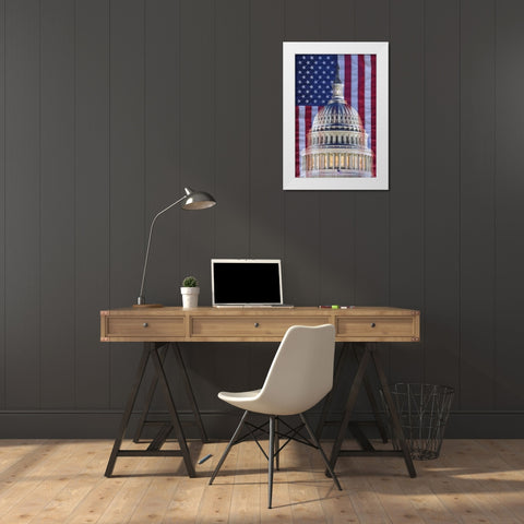 Washington, DC US flag and US Capitol building White Modern Wood Framed Art Print by Flaherty, Dennis