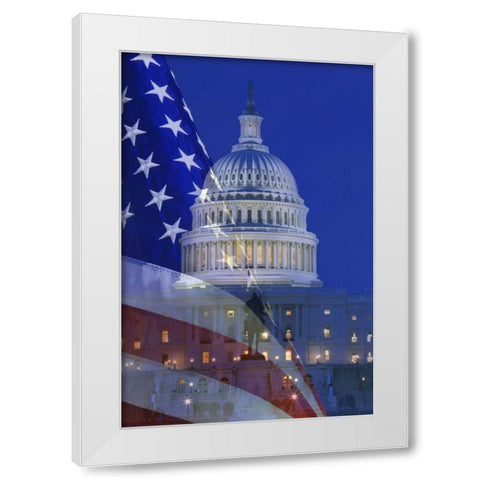 Washington, DC US flag and US Capitol building White Modern Wood Framed Art Print by Flaherty, Dennis