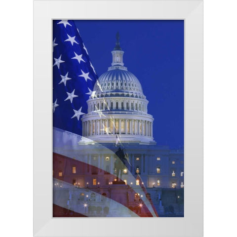 Washington, DC US flag and US Capitol building White Modern Wood Framed Art Print by Flaherty, Dennis
