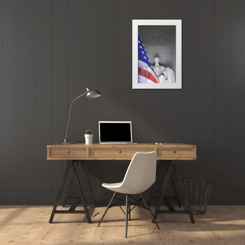 Washington DC, Lincoln Memorial and the US flag White Modern Wood Framed Art Print by Flaherty, Dennis