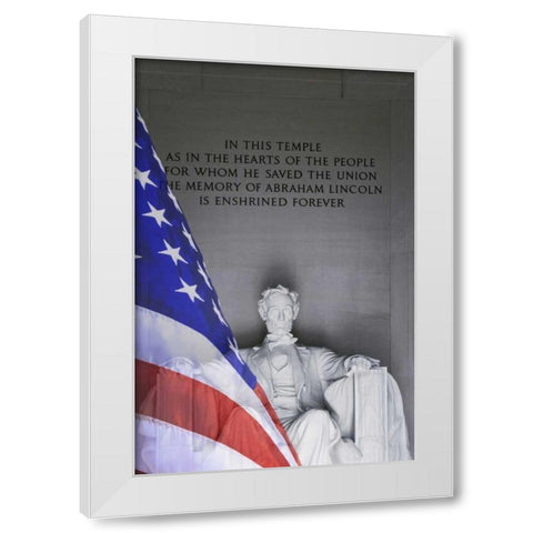 Washington DC, Lincoln Memorial and the US flag White Modern Wood Framed Art Print by Flaherty, Dennis