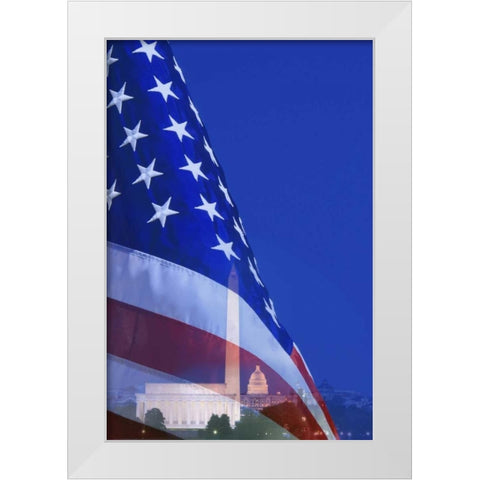Washington DC, American flag superimposed White Modern Wood Framed Art Print by Flaherty, Dennis