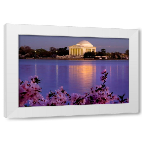 The Jefferson Memorial and Tidal Basin in April with cherry blossoms-Washington DC White Modern Wood Framed Art Print by Perry, William