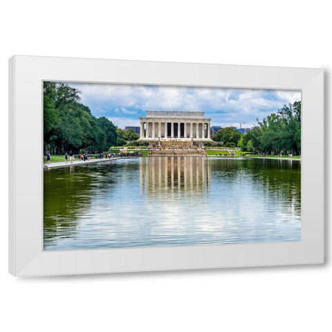 Reflecting Pool-Lincoln Memorial columns-Washington DC-Dedicated 1922-statue by Daniel French White Modern Wood Framed Art Print by Perry, William