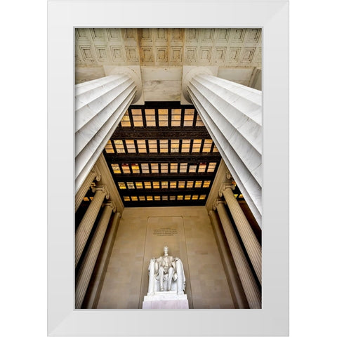 Tall white columns-Lincoln Memorial-Washington DC-Dedicated 1922-statue by Daniel French White Modern Wood Framed Art Print by Perry, William