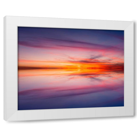 Sunset mirror reflection on Harney Lake at sunset-Florida White Modern Wood Framed Art Print by Jones, Adam