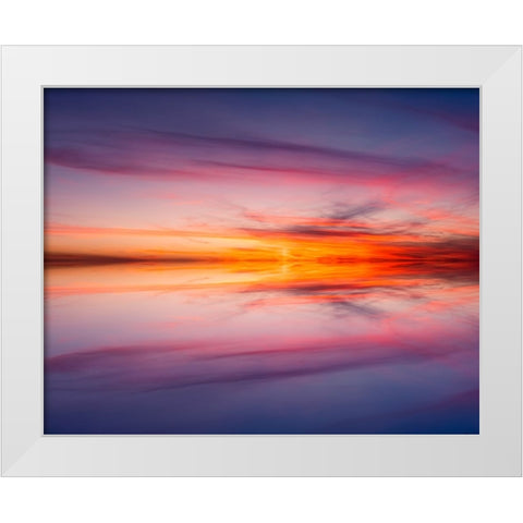 Sunset mirror reflection on Harney Lake at sunset-Florida White Modern Wood Framed Art Print by Jones, Adam