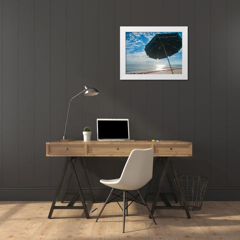 Beach Umbrella-Sanibel Island-Florida-USA White Modern Wood Framed Art Print by Miller, Anna