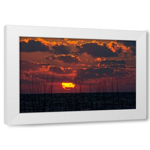 Florida-Sarasota-Crescent Beach-Siesta Key-Cloudy Sunset White Modern Wood Framed Art Print by Friel, Bernard