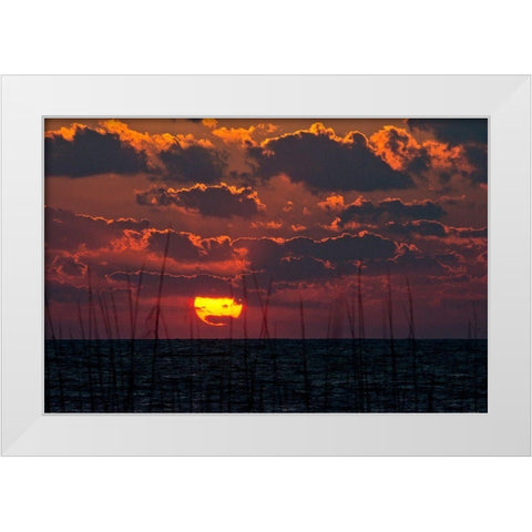 Florida-Sarasota-Crescent Beach-Siesta Key-Cloudy Sunset White Modern Wood Framed Art Print by Friel, Bernard