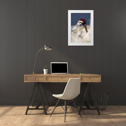 FL, Lake Kissimmee Whooping crane preening White Modern Wood Framed Art Print by Morris, Arthur