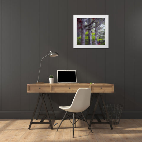 GA, Impressionistic trees and flowering bushes White Modern Wood Framed Art Print by Rotenberg, Nancy